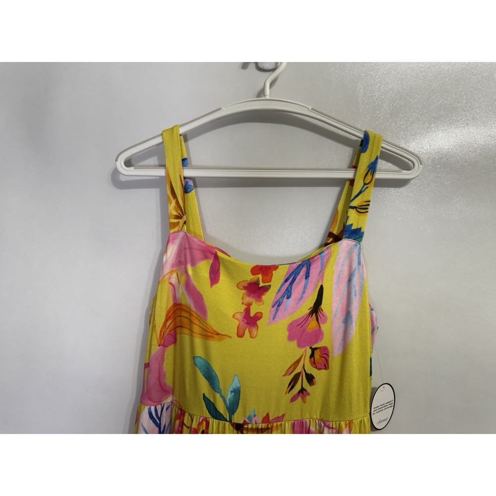 Soma WKND Medium Soft Jersey Maxi Dress Built-In Bra Yellow Tropical NWT $110 - Picture 2 of 10